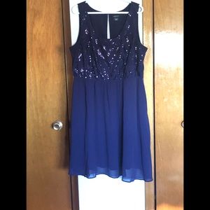 Michel Studio purple dress with sinched waist and sequin details